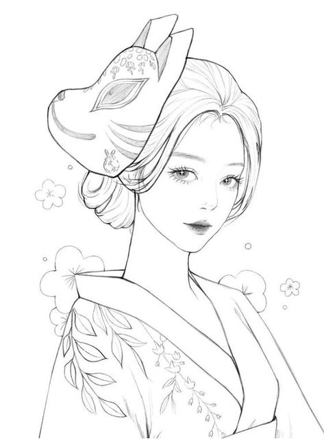 Mario Art Drawing, Geisha Sketch, Japanese Geisha Drawing, Drawing Coloring Pages, Japanese Geisha Tattoo, Geisha Drawing, Barbie Art, Geisha Tattoo, Best Anime Drawings