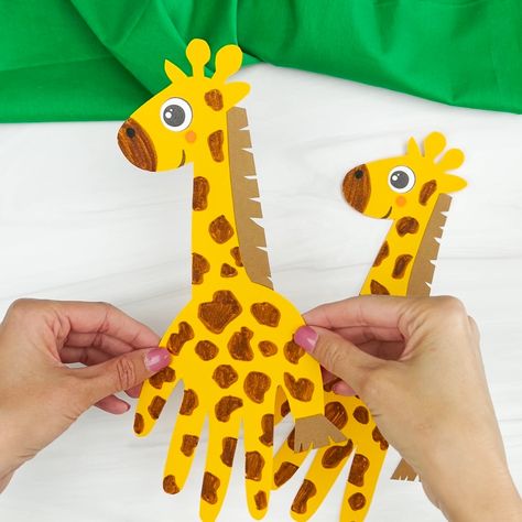 Handprint Giraffe Craft | Giraffa, blog, craft | 🦒 Handprint Giraffe Craft ✂️ Get the template on the blog | By Fun Crafts For Kids Giraffe Arts And Crafts, Giraffe Craft For Preschool, Savanna Animals Crafts, African Animal Craft, Diy Giraffe Crafts, Giraffe Handprint Art, Giraffe Craft Preschool, Safari Crafts Preschool, Jungle Crafts For Kids