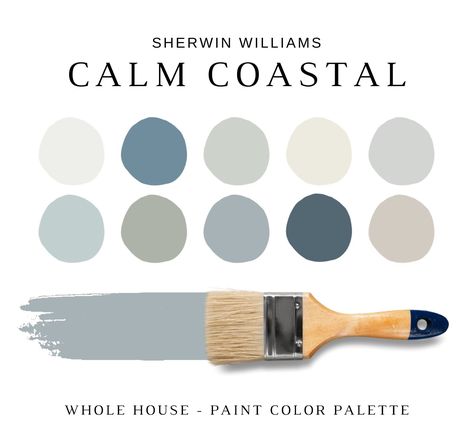 CALM COASTAL Paint Color Palette Sherwin Williams Coastal - Etsy Sherwin Williams Coastal, Beach House Color Palette, Paint Sheen Guide, Calm Coastal, Coastal Paint Colors, Coastal Paint, Beach House Colors, Sherwin Williams Color Palette, Coastal Exterior