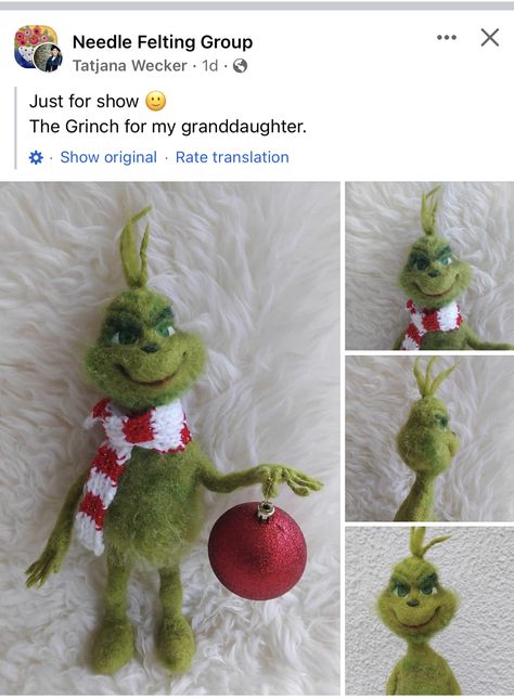 Grinch Needle Felt, Needle Felted Christmas Decorations Ornament Tutorial, Needle Felted Mistletoe, Needle Felted Father Christmas, Needle Felted Elf, Needle Felted Christmas, Needle Felting Diy, Needle Felting Projects, Grinch Christmas