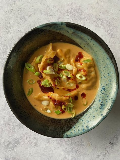 Satay Miso Dumpling Soup - The Woolf's Kitchen Miso Soup Dumplings, Dumpling Miso Soup, Miso Dumpling Soup Recipe, Trader Joe’s Miso Dumpling Soup, Quick Miso Soup, Miso Dumpling Soup, Vegan Miso Recipes, Creamy Dumpling Soup, Vegan Dumpling Soup