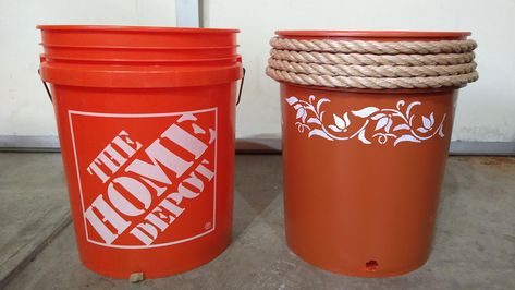 Painted 5 Gallon Buckets, Home Depot Bucket Planter, Decorate 5 Gallon Bucket Ideas, Decorated Pots, Painting Hardware, Five Gallon Bucket, Old Bucket, Bucket Ideas, Bucket Planters