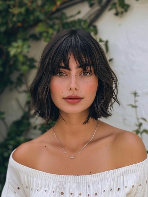 Trendy Bob Hairstyles with Bangs for 2024 Wispy Side Bangs Short Hair, Long Bobs With Bangs, Bob Wispy Bangs, Straight Short Hair With Bangs, Short Bob Hairstyles With Fringe, Layered Bob With Fringe, Bob And Fringe, Textured Bob With Bangs, Bob With Wispy Bangs