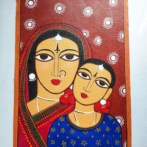 Kalighat Paintings Easy, Kali Ghat Painting, Kalighat Paintings Folk, Jamini Roy Paintings Folk Art, Pictorial Composition Painting, Indian Folk Art Painting Easy, Kalighat Paintings, Kali Temple, Jamini Roy