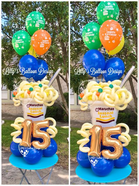 Ramen Noodle Party Decorations, Ramen Noodle Birthday Party Decorations, Top Ramen Birthday Party, Ramen Noodle Birthday Party Ideas, Maruchan Birthday Theme, Ramen Birthday Party Ideas, Ramen Noodle Party Ideas, Ramen Noodle Party, Ramen Themed Birthday