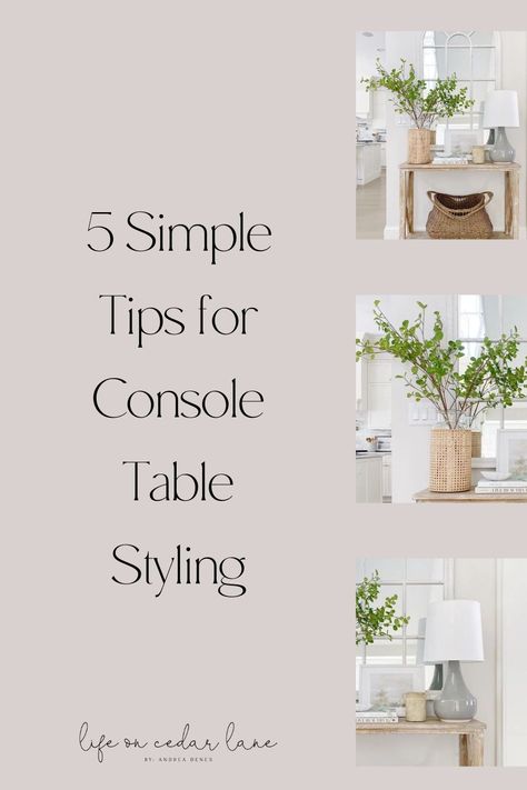 Decor On Small Table, How To Style A Modern Console Table, How To Accessorize A Console Table, Hall Table Styling Modern, How To Style An Entry Way Table, What To Put On Entryway Table, Table At End Of Hallway, Pedestal Table Behind Couch, How To Style A Small Console Table