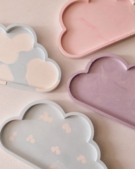 Cloud trays �☁️ Shop only on www.themumcandles.com🌸 #cloudtray #trinkets #dishes Cloud Tray, Clay Inspo, Concrete Crafts, Vegan Candles, Dry Clay, Air Dry Clay, Clay Crafts, Random Things, Air Dry