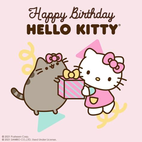 Pusheen Happy Birthday, Happy Birthday Hello Kitty, Hello Kitty Pusheen, Hello Kitty X Pusheen, Birthday Hello Kitty, Pusheen Birthday, Hello Kitty Birthday Party, Hello Kitty Friends, Pusheen Cat