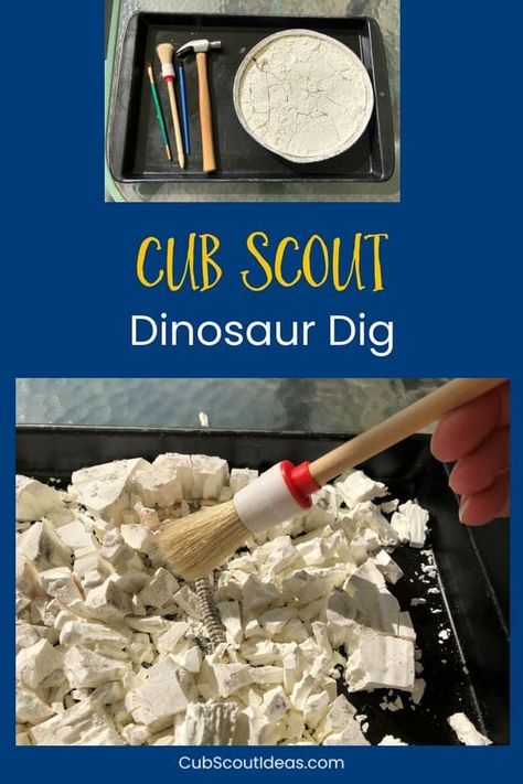 Check out these dinosaur dig ideas for kids. Children who like science will think this at home fossil, bones, and skeleton activity is awesome. Great for the Cub Scout Wolf adventure, Digging in the Past. #CubScouts #CubScout #Scouting #KidsActivities via @CubIdeas Cub Scout Law, Cub Scout Skits, Cub Scout Popcorn, Cub Scout Games, Cub Scouts Wolf, Tiger Scouts, Cub Scout Crafts, Cub Scouts Tiger, Wolf Scouts