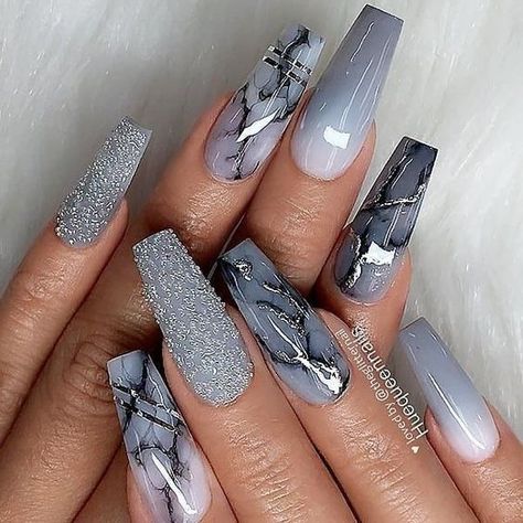 May Nails, Marble Nail, Long Nail Designs, Cute Acrylic Nail Designs, Her Nails, Gray Nails, Fall Acrylic Nails, Elf Makeup, Disney Nails