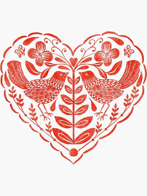 "Folk Art Heart" Sticker for Sale by Theodora Gould Heart Folk Art, German Folk Art Traditional, Folk Art Logo, Simple Folk Art, Nashville Design, Folk Aesthetic, Folk Art Illustration, Folk Art Heart, Folk Art Patterns