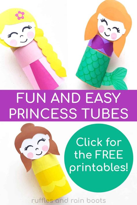 Princess Paper Craft, Princess Crafts For Toddlers, Princess Crafts For Preschoolers, Rapunzel Crafts For Kids, Toilet Paper Roll Crafts Printable, Princess Crafts Preschool, Ariel Crafts, Tangled Crafts For Kids, Disney Princess Paper Crafts