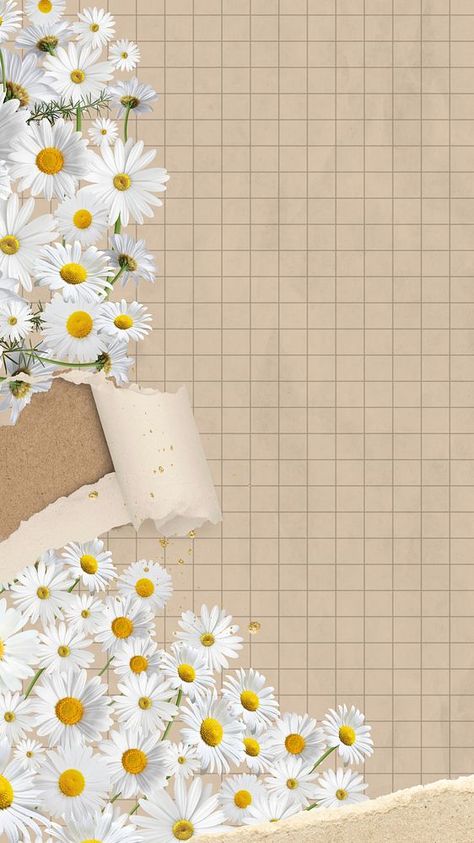 Ripped paper daisy mobile wallpaper, grid patterned background | premium image by rawpixel.com / Adjima Aesthetic Grid Wallpaper, Daisy Mobile, Flower Wallpaper Aesthetic, Aesthetic Grid, Ripped Paper, Grid Wallpaper, Paper Daisy, Patterned Background, Flower Wallpaper