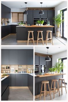 Dark Grey Kitchen Cabinets, Modern Grey Kitchen, Scandi Kitchen, Grey Kitchen Designs, Decor Ideas Kitchen, Handleless Kitchen, New House - Kitchen, Kitchen Home Decor, Kitchen Cabinet Remodel