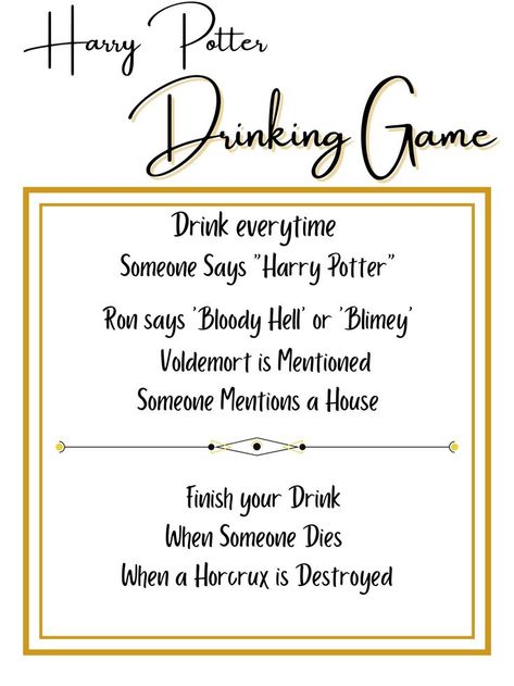 Turn your Harry Potter marathon into a game! Hold a marathon with food, costumes, and drinks! This game is a surefire way to have the night of your life! Harry Potter Marathon Party, Harry Potter Drinks Alcohol, Harry Potter Drinking Game, Harry Potter Movie Marathon, Harry Potter Drinks, Harry Potter Marathon, Harry Otter, Harry Potter Movie, When Someone Dies