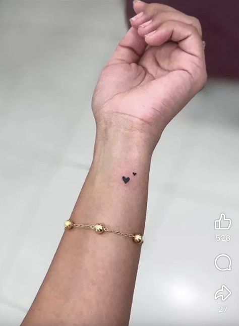 Mini Black Heart Tattoo, Micro Hearts Tattoo, Two Hearts One Love Tattoo, Love Heart Wrist Tattoo, Two Tiny Hearts Tattoo, Tiny Tattoo For Son, Self Love Hand Tattoo, Cute Heart Tattoo Designs, Small Heart Wrist Tattoos For Women