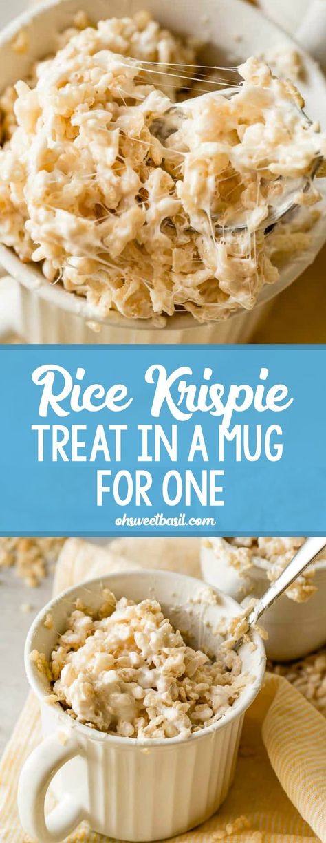 Kids love them. Adults love them. They are a great dessert to feed a crowd, but what if you just need a quick Rice Krispie treat fix but don't want a whole pan of them tempting you all week long? My sister and her family make little Rice Krispie treat in a mug for one so that they don't have a bunch of dessert sitting around that everyone keeps munching on. I thought it was such a great idea! #dessert #dessertforone #mugdesserts #ricekrispies #ricekrispietreat #marshmallow #quickdesserts Dessert To Feed A Crowd, Microwave Mug Recipes, Quick Rice, Small Batch Baking, Cake Mug, Single Serve Desserts, Single Serving Recipes, Feed A Crowd, Mug Recipes