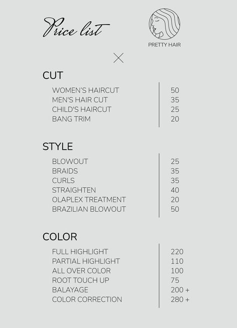 Hair Poster Design, Hair Price List, Google Docs Templates, Hair Salon Price List, Massage Prices, Hair Salon Prices, Nail Salon Prices, Hair Poster, Price List Design