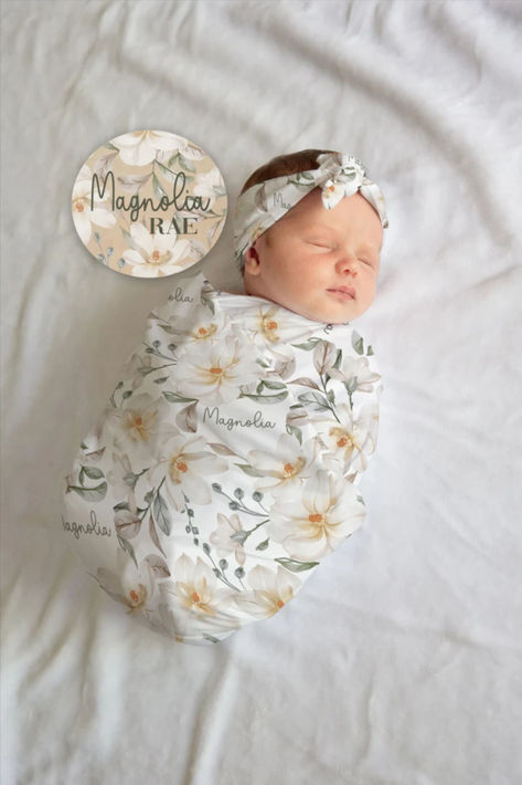 Introducing our beautiful personalized magnolia floral baby blanket, the epitome of cozy comfort and timeless style. Crafted with a delightful magnolia pattern, this blanket exudes sophistication. Personalize it with her name for a truly special touch, making it a cherished keepsake for years to come. Ideal for swaddling your precious baby, this blanket is not only practical but also a thoughtful gift for any new parent. Magnolia Pattern, Blanket Making, Weight Blanket, Floral Baby Blanket, Magnolia Baby, Receiving Blanket, Baby Swaddle Blankets, Floral Artwork, Vintage Floral Print