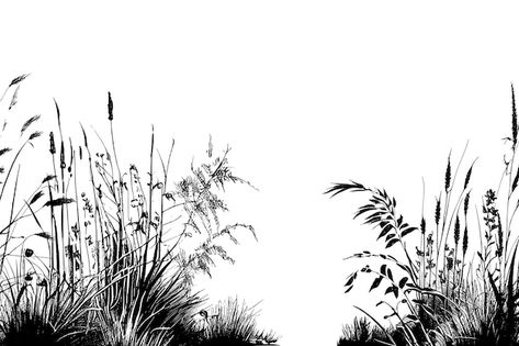 Wild Grass Drawing, Reeds Tattoo, Reeds Drawing, Grass Sketch, Grass Tattoo, Flowers Silhouette, Nature Silhouette, Grass Silhouette, Grass Drawing