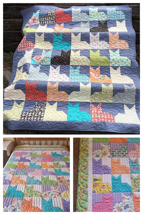 Pins and Paws Cat Quilt Free Sewing Pattern | Fabric Art DIY Quilt Cats Free Pattern, Cat Patchwork Quilt, Pins And Paws Cat Quilt, Pins And Paws Quilt Pattern, Cat Quilt Blocks Free Pattern, Easy Cat Quilt Patterns Free, Cat Quilts Free Pattern, Cat Pattern Free Sewing, Free Cat Quilt Patterns