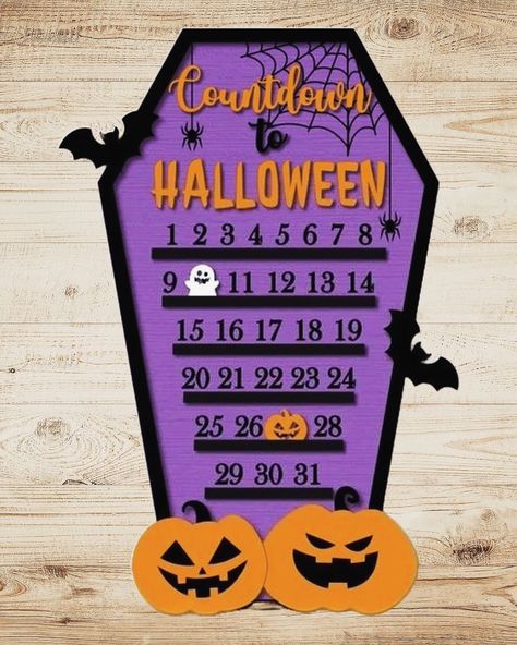 Countdown to your favorite spooky day with this calendar! Find it here! 🔗 https://kaitlynroseco.com/products/countdown-to-halloween-sign-spooky-ghosts-pumpkins-bats . . #halloween #halloweencountdown #spookyseason Halloween Countdown Sign, Diy Countdown, Countdown Calendar Diy, Diy Moving, Halloween Calendar, Halloween Advent Calendar, Halloween Countdown Calendar, Wood Calendar, Countdown Sign