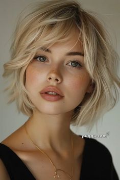 Ear Length Bob With Bangs, French Bob With Bangs Round Faces, Blonde French Bob, Short Hairstyles Blonde, Blonde Bob Short, French Bob With Bangs, Vintage Bob Hairstyle, Short French Bob, Bob With Wispy Bangs