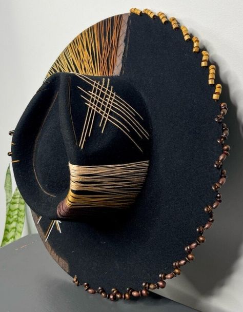 Akubra Hat, Diy Hats, Hat Burning, Mens Dress Hats, Fascinator Hats Diy, Dope Hats, Upcycle Clothes Diy, Painted Hats, Beaded Hat