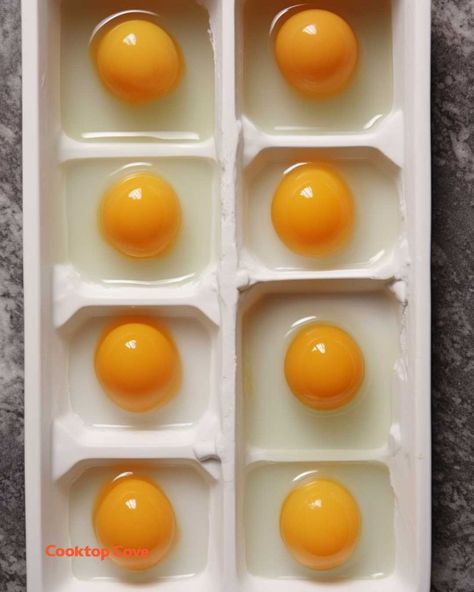 Crack eggs into ice cube tray & put in freezer. Here's why Slow Cooker Kitchen, Perfect Baked Potato, Freezing Eggs, Freezer Meal Prep, Cracked Egg, Food Info, Ice Cube Trays, Reduce Food Waste, Fresh Eggs