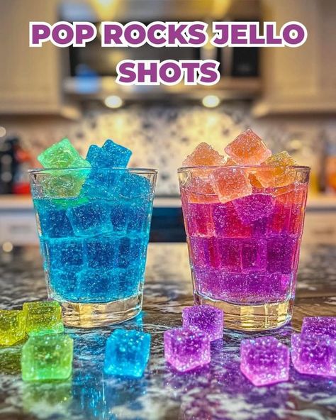 𝓢𝓲𝓹 𝓢𝓸𝓬𝓲𝓮𝓽𝔂 | Pop Rocks Jello Shots 🍬🥃 | Facebook Pop Rock Jello Shots, Pop Rocks Jello Shots, Jolly Rancher Shot Glasses, Kristin's Friends, Pop Rocks Candy, Candy Shots, Cocktail Mixology, Friends Recipes, Jello Shot Recipes