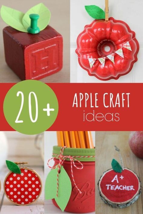 These apple craft ideas are perfect to make as teacher gifts or for back to school. Become inspired with over twenty cute apple craft ideas! Apple Crafts For School Age, Apple Christmas Ornaments, Apple Craft Ideas For Adults, Apple Gifts For Teachers, Back To School Party Ideas For Church, Fall Apple Crafts For Adults, Dollar Tree Apple Crafts, Apple Diy Craft, Back To School Crafts To Sell