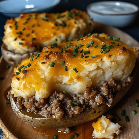 Shepard’s Pie Baked Potato Shepard’s Pie Baked Potato Recipe, Shepherds Pie Stuffed Baked Potato, Shepards Pie Baked Potato, Shepards Pie Baked Potato Recipe, Cottage Pie Baked Potato Recipe, Cottage Pie Baked Potatoes, Shepherds Pie Baked Potato, Shepard S Pie, Strawberry Cheesecake Bars