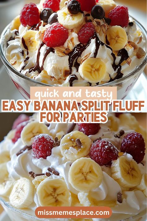 Looking for a crowd-pleaser? Try this Easy Banana Split Fluff for Parties that will have your guests raving! Packed with layers of fluffy whipped topping, bananas, and pineapple chunks, this dessert is as delightful to eat as it is to look at. It requires no baking, making it perfect for last-minute gatherings. Just mix, chill, and serve! With its vibrant colors and rich flavors, this fluffy banana treat will become the star of your dessert table. Easy Banana Split Dessert, Fruit Desserts Healthy, Banana Split Fluff, Work Recipes, Banana Treats, Pineapple Chunks, Fluff Recipe, Vanilla Pudding Mix, Ree Drummond