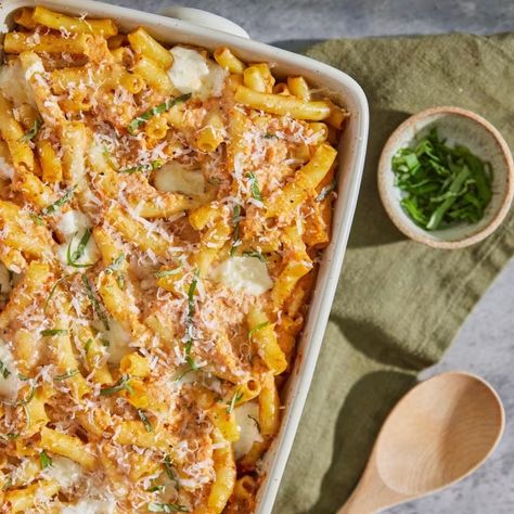 Pink Baked Ziti Recipe - Magnolia Joanna Gaines Pink Baked Ziti, Classic Baked Ziti Recipe, Classic Baked Ziti, Italian Pastas, Magnolia Table Recipes, Pink Sauce Pasta, Joanna Gaines Recipes, Ziti Recipe, Pink Sauce