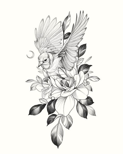 Floral Thigh Tattoos, Petit Tattoo, Flower Tattoo Drawings, Bird Sketch, Flower Tattoo Shoulder, Tattoo Stencil Outline, Floral Tattoo Design, Mandala Tattoo Design, Tattoo Art Drawings