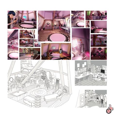 Miraculous Ladybug Marinette Room, Marinette Sketchbook, Miraculous Room Ideas, Marinette Room Real Life, Marinette Bedroom, Marinette Designs, Marinette House, Marinette Room, Ladybug House