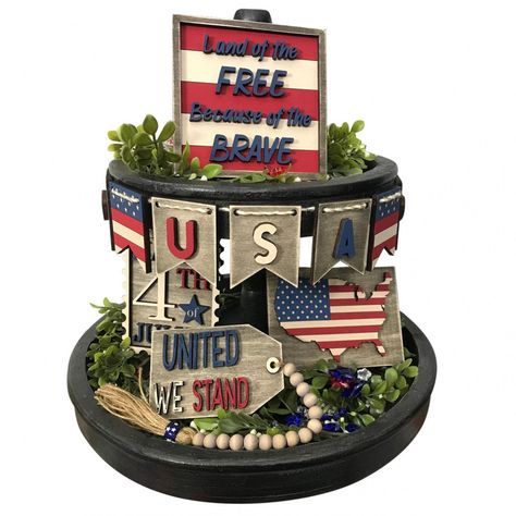 PRICES MAY VARY. 💙【Independence Day Patriotic Tray Decor】- This set of patriotic tiered tray decor is made of solid wood, high quality, and sturdy, with good stability and durability. smooth surface without burrs, comfortable, reliable to use, no deformation, good shape, can keep in good condition for a long time.Independence Day decor express your patriotism.(Tray not included). 💗【Patriotism Elements】- Patriotic Tray Decor feature blue, red, and white to add some patriotic touches to your far 4th Of July Tiered Tray Decor, Patriotic Tiered Tray Decor, Patriotic Tiered Tray, Tiered Tray Stand, Rustic Style Decor, Kitchen Centerpiece, American Flag Decor, Tiered Tray Diy, Fourth Of July Decor