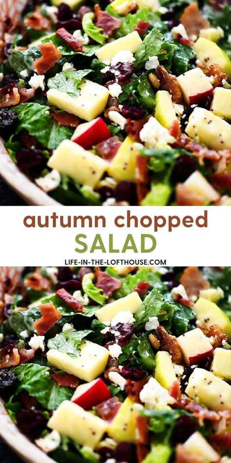 Autumn Chopped Salad Apple Chopped Salad, Chopped Salad With Apples, Fall Chopped Salad, Autumn Chopped Salad, Chopped Salad Dressing, Taco Side Dishes, Warm Salad Recipes, Salad Mixes, Autumn Salad Recipes