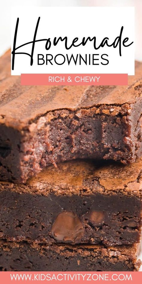 Homemade Brownies Homemade Brownies Recipe, Easy Homemade Brownies, Squares Recipes, Easy Brownie Recipe, Chewy Brownies Recipe, Easy Brownies, Homemade Brownies Easy, Homemade Brownie, Easy Brownie