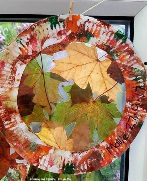 Leaf Suncatcher Plates Leaf Suncatchers Preschool, Fall Leaf Suncatcher Craft, Leaf Suncatcher For Kids, Pizza Playdough, Leaf Suncatcher, Kindergarten Christmas Crafts, Forest Crafts, Leaf Confetti, Kids Pizza