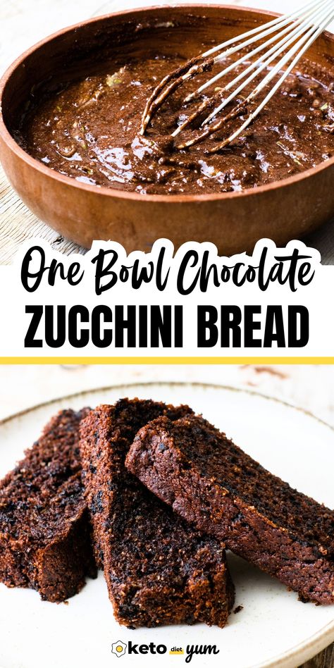 One Bowl Chocolate Zucchini Bread Keto Chocolate Zucchini Bread, Spiced Zucchini, Chocolate Zucchini Bread, Baking With Almond Flour, Shredded Zucchini, Zucchini Bread Recipes, Keto Dessert Easy, Keto Chocolate, Sweet Recipes Desserts