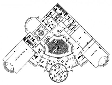 Clubhouse Design Architecture Plan, Social Housing Architecture, Clubhouse Design, Unique Bedroom, Cad File, Hotel Building, Layout Architecture, Building Plan, Autocad Drawing