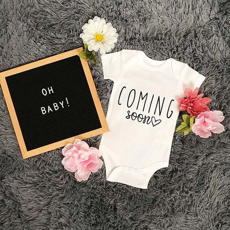 41 Cute and Creative Pregnancy Announcement Ideas | Page 4 of 4 | StayGlam Vom Avea Un Copil, Baby Coming Soon, Surprise Pregnancy Announcement, Creative Pregnancy Announcement, Pregnancy Announcement Onesie, Pregnancy Info, Pregnancy Information, Newborn Onesies, Baby Sleep Problems