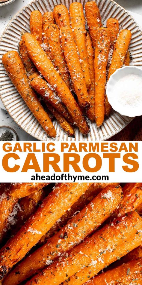 Garlic Parmesan Roasted Carrots Savory Cooked Carrots Recipe, Garlic Parmesan Carrots Roasted, Carrots With Parmesan Cheese, Holiday Carrots Recipe, Carrot Baked Recipes, Roasted Carrots With Parmesan Cheese, Roasted Garlic Parmesan Carrots, Roasted Carrots Parmesan, Garlic Parm Carrots