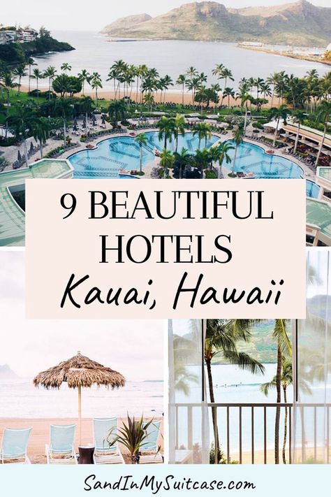 What are the best places to stay in Kauai? Check out these 9 beautiful Kauai hotels, from boutique to family-friendly to grand. #Kauai #Hawaii #luxuryresort #luxuryhotel #hotelreview Kauai Hotels, Princeville Kauai, Grand Hyatt Kauai, Kauai Resorts, Kauai Vacation, Poipu Beach, Hawaii Travel Guide, Marriott Resorts, Hawaii Hotels