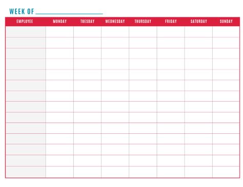 FREE Printable Work Schedule Downloadable Employee Schedule Templates Weekly, Weekly Work Schedule Template, Employee Schedule Template, Schedule Printable Free, Time Sheet Printable, Free Printable Weekly Calendar, Time Sheet, Timetable Template, Work Calendar