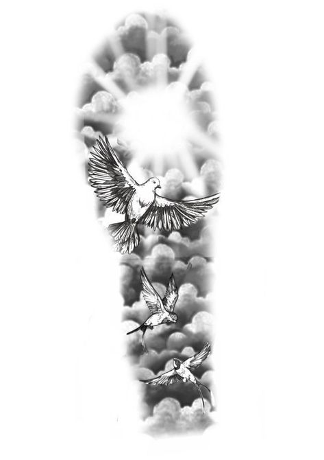 Clouds On Shoulder Tattoo, Quote With Clouds Tattoo, Doves In Clouds Tattoo, Masculine Memorial Tattoos, 4 Doves Flying Tattoo, Clouds And Angels Tattoo, Shaded Clouds Tattoo, Cloud Sleeve Tattoo Men, Ambrosia Tattoo