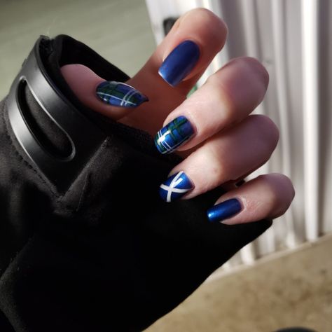 #plaid #tartan #scottish #blue #standrews Scottish Nails, Scotland Nails, Goth Nails, European Championships, Nail Polish Designs, Cool Eyes, False Nails, Fashion Nails, Stylish Nails