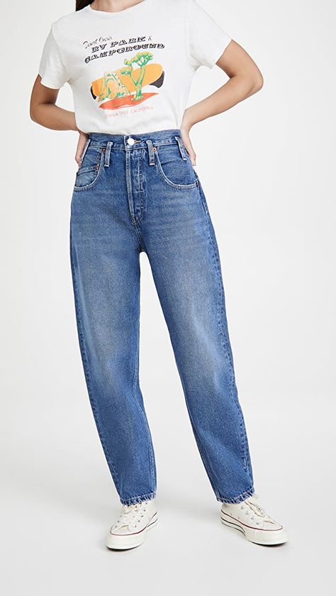 RE/DONE '80s Peg Leg Jeans | SHOPBOP Balloon Jeans, Pegged Jeans, Peg Leg, Mexico Style, Cool Look, Heritage Brands, Fun Bags, Cut And Style, Stretch Denim