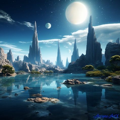 Fantasy Landscape Art Fantasy Planets Art, Alien Planets Concept Art, Planet Landscape Concept Art, Other Planet Landscape, Fantasy Planet Concept Art, Alien Landscape Concept Art, Planet Fantasy Art, Alien Worlds Landscape, Alien Planet Landscapes